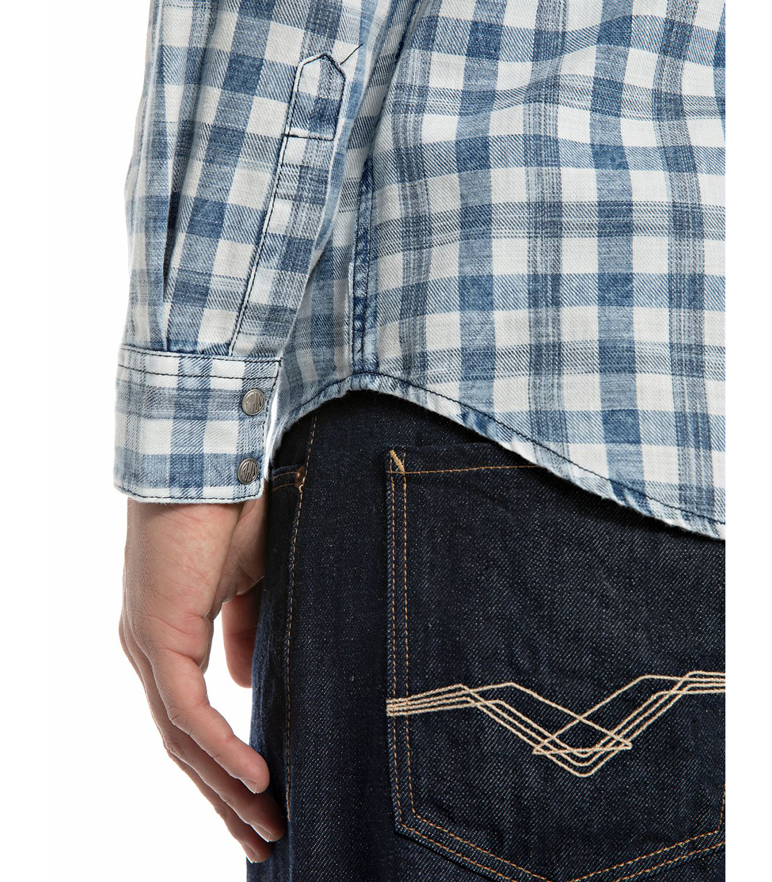 ブリーチ加工インディゴコットンシャツ 詳細画像 ブルー/ホワイト 6